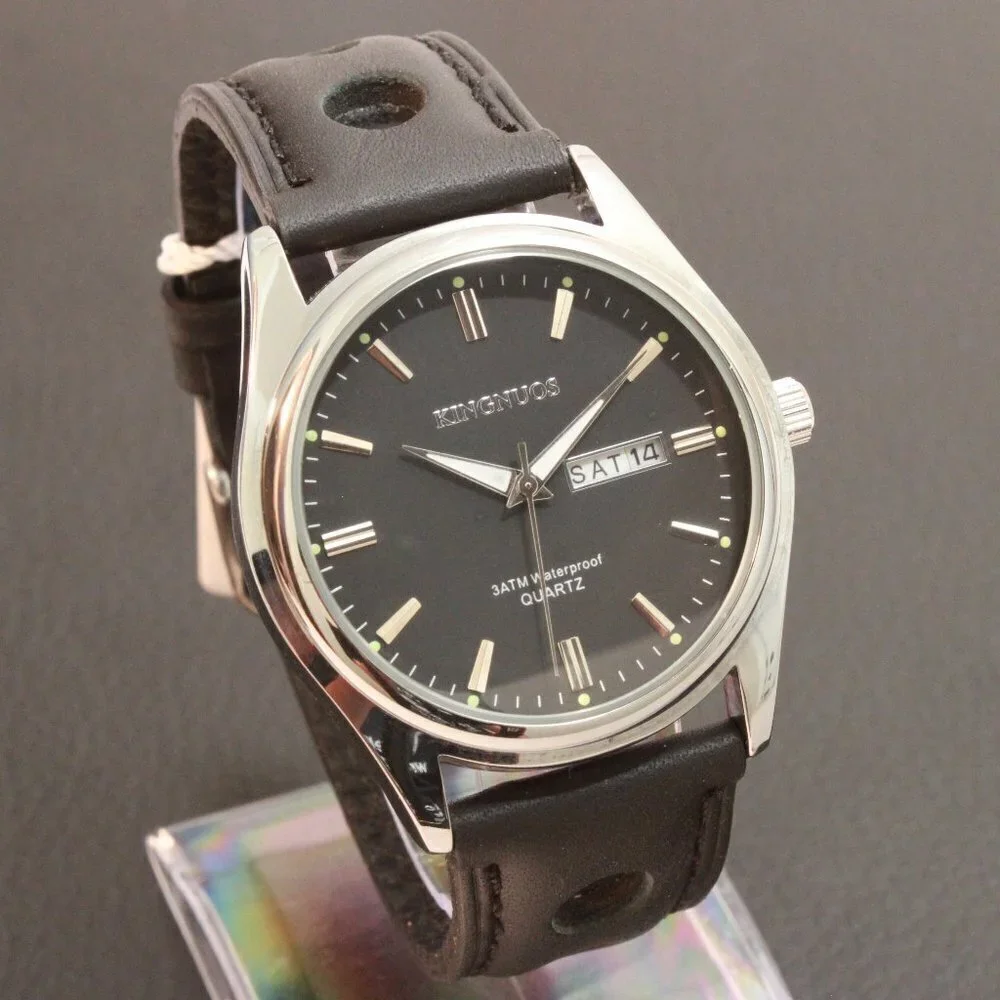 Men's Contemporary Sport Watch Silver Case Black Rally Strap 40mm